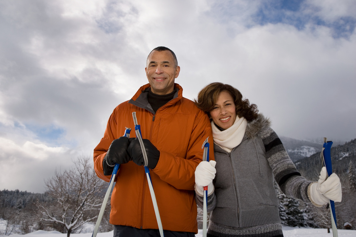 Portrait of a mature couple in the snow